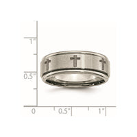 Titanium Brushed & Polished Cross Laser Design 8mm Ridged Edge Band
