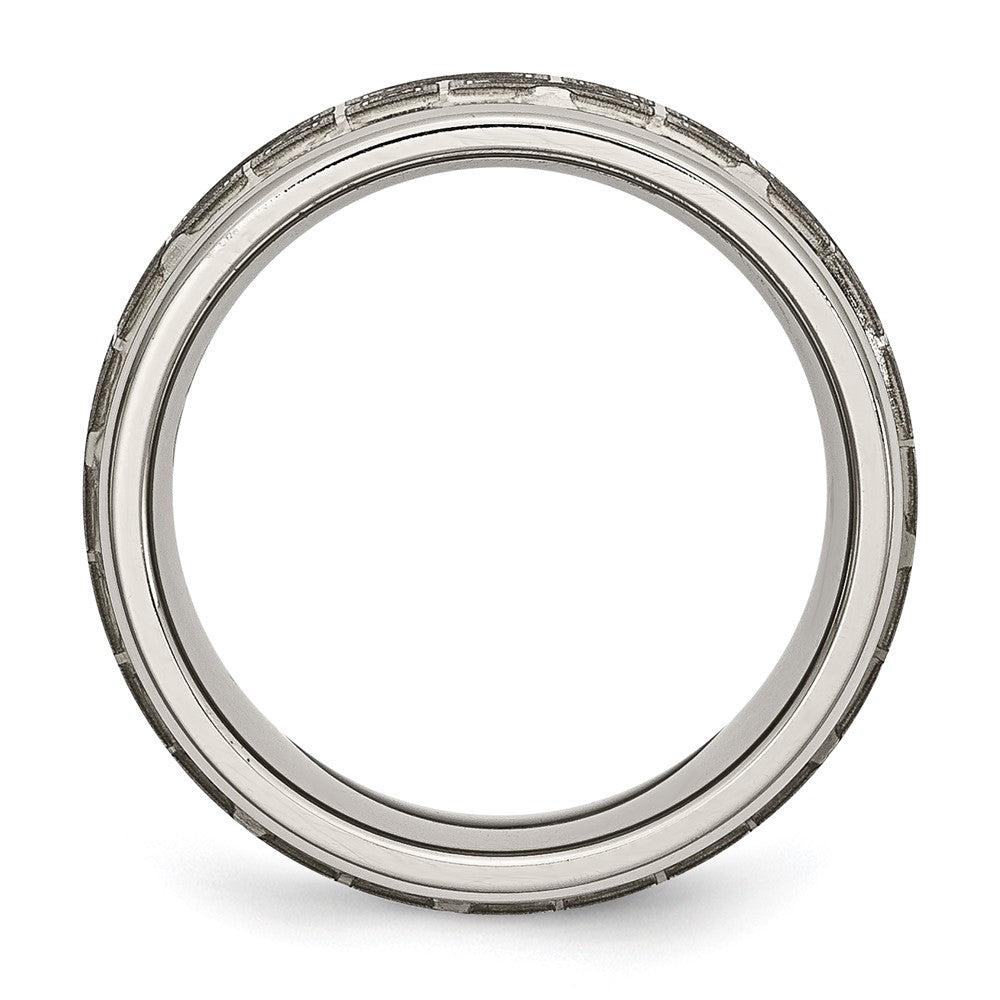 Titanium Brushed & Polished Laser Design 8mm Ridged Edge Band