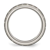 Titanium Brushed & Polished Laser Design 8mm Ridged Edge Band