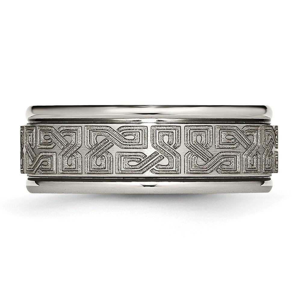 Titanium Brushed & Polished Laser Design 8mm Ridged Edge Band