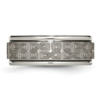 Titanium Brushed & Polished Laser Design 8mm Ridged Edge Band