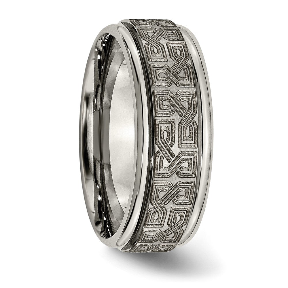 Titanium Brushed & Polished Laser Design 8mm Ridged Edge Band
