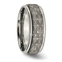 Titanium Brushed & Polished Laser Design 8mm Ridged Edge Band