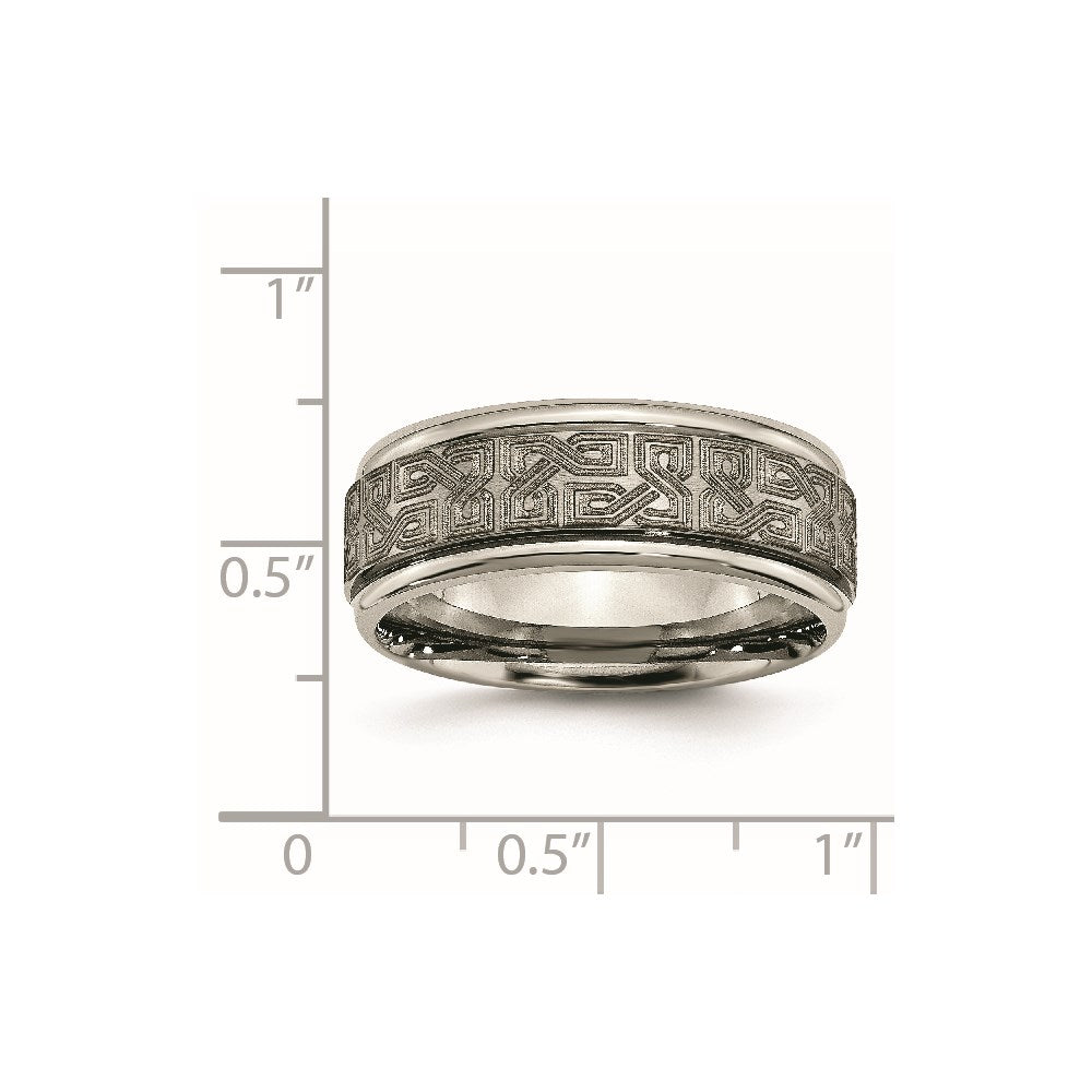 Titanium Brushed & Polished Laser Design 8mm Ridged Edge Band