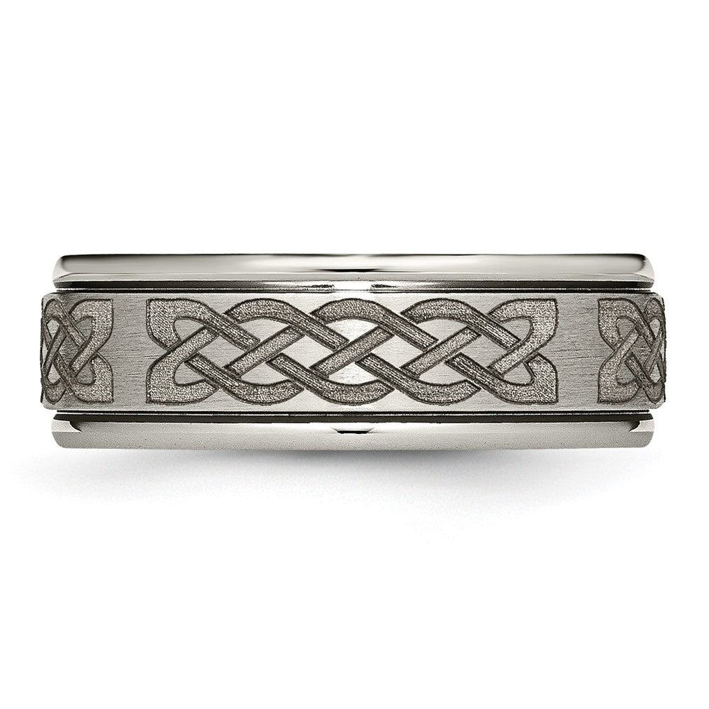 Titanium Brushed & Polished Celtic Laser Design 8mm Ridged Edge Band
