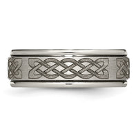Titanium Brushed & Polished Celtic Laser Design 8mm Ridged Edge Band