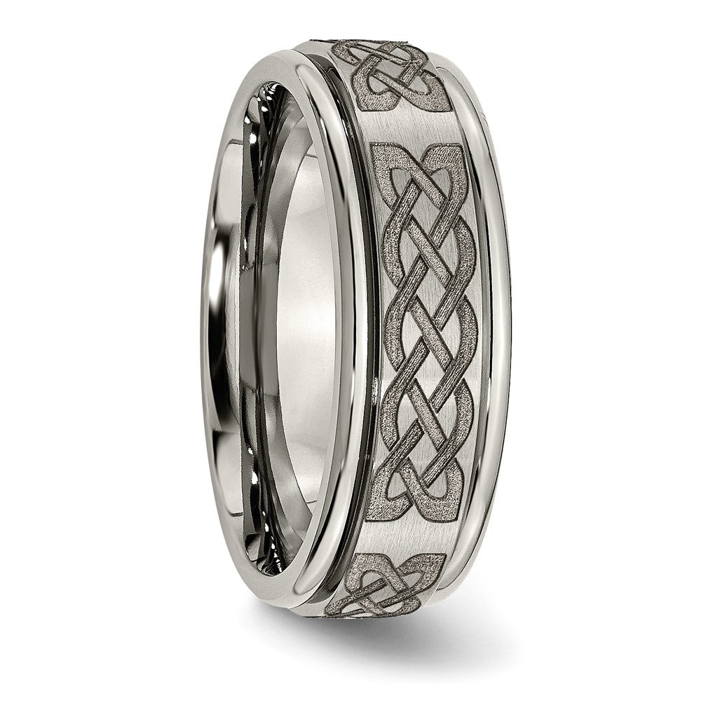 Titanium Brushed & Polished Celtic Laser Design 8mm Ridged Edge Band