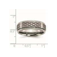 Titanium Brushed & Polished Celtic Laser Design 8mm Ridged Edge Band