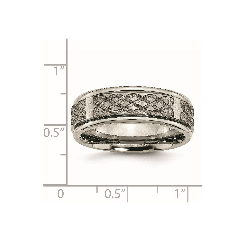 Titanium Brushed & Polished Celtic Laser Design 8mm Ridged Edge Band