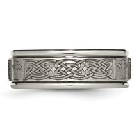 Titanium Brushed & Polished Cross Laser Design 8mm Ridged Edge Band