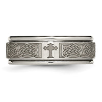 Titanium Brushed & Polished Cross Laser Design 8mm Ridged Edge Band