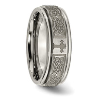 Titanium Brushed & Polished Cross Laser Design 8mm Ridged Edge Band