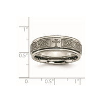 Titanium Brushed & Polished Cross Laser Design 8mm Ridged Edge Band