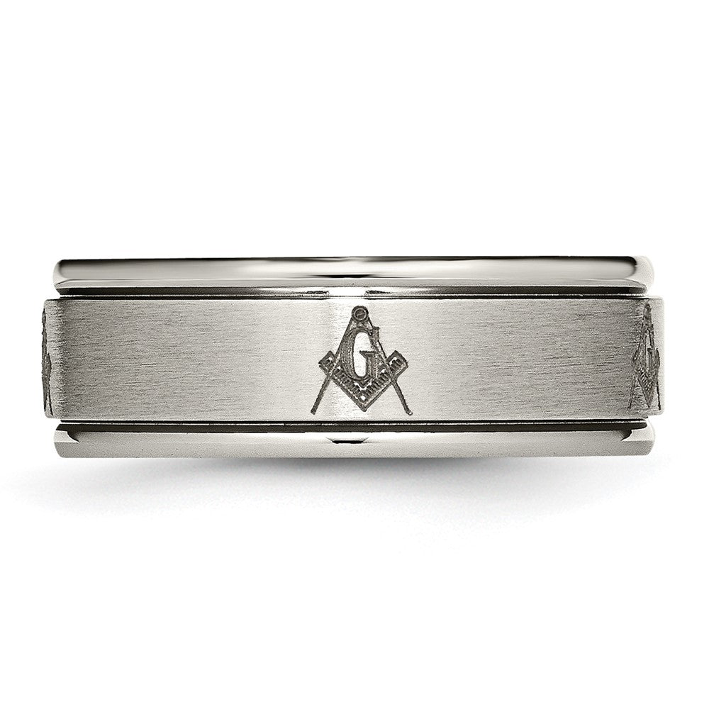 Titanium Brushed & Polished Masonic Laser Design 8mm Ridged Edge Band