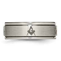 Titanium Brushed & Polished Masonic Laser Design 8mm Ridged Edge Band