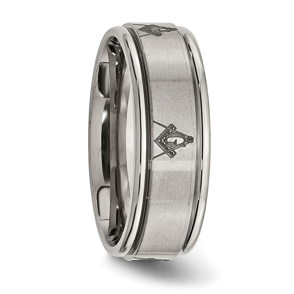Titanium Brushed & Polished Masonic Laser Design 8mm Ridged Edge Band