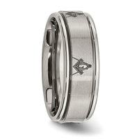Titanium Brushed & Polished Masonic Laser Design 8mm Ridged Edge Band