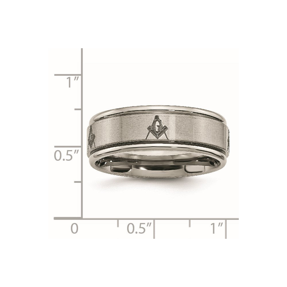 Titanium Brushed & Polished Masonic Laser Design 8mm Ridged Edge Band