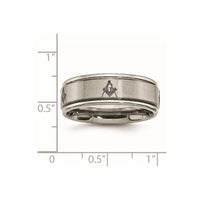 Titanium Brushed & Polished Masonic Laser Design 8mm Ridged Edge Band
