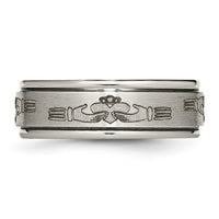 Titanium Brushed/Polished Claddagh Laser Design 8mm Ridged Edge Band