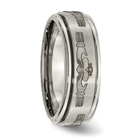 Titanium Brushed/Polished Claddagh Laser Design 8mm Ridged Edge Band