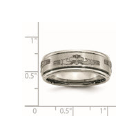 Titanium Brushed/Polished Claddagh Laser Design 8mm Ridged Edge Band