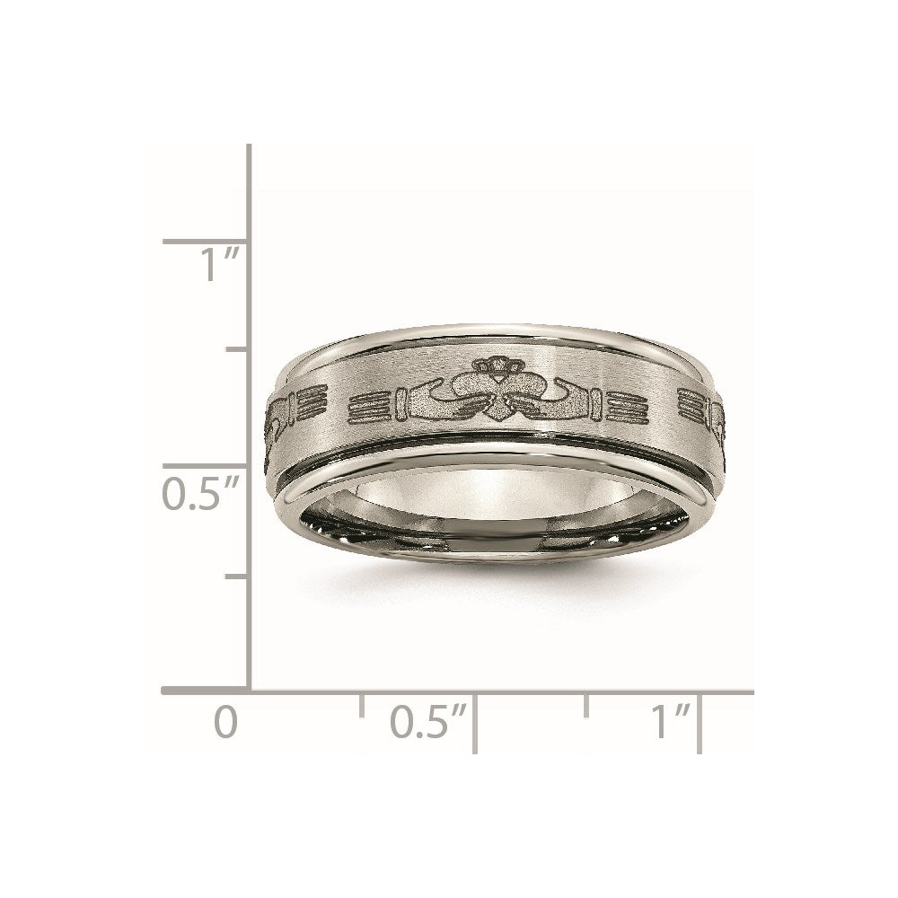 Titanium Brushed/Polished Claddagh Laser Design 8mm Ridged Edge Band