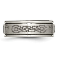 Titanium Brushed & Polished Cross Laser Design 8mm Ridged Edge Band