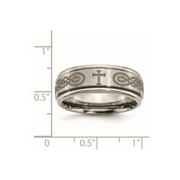 Titanium Brushed & Polished Cross Laser Design 8mm Ridged Edge Band