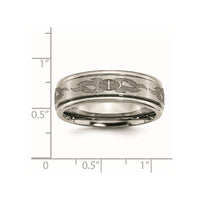 Titanium Brushed & Polished Cross Laser Design 8mm Ridged Edge Band
