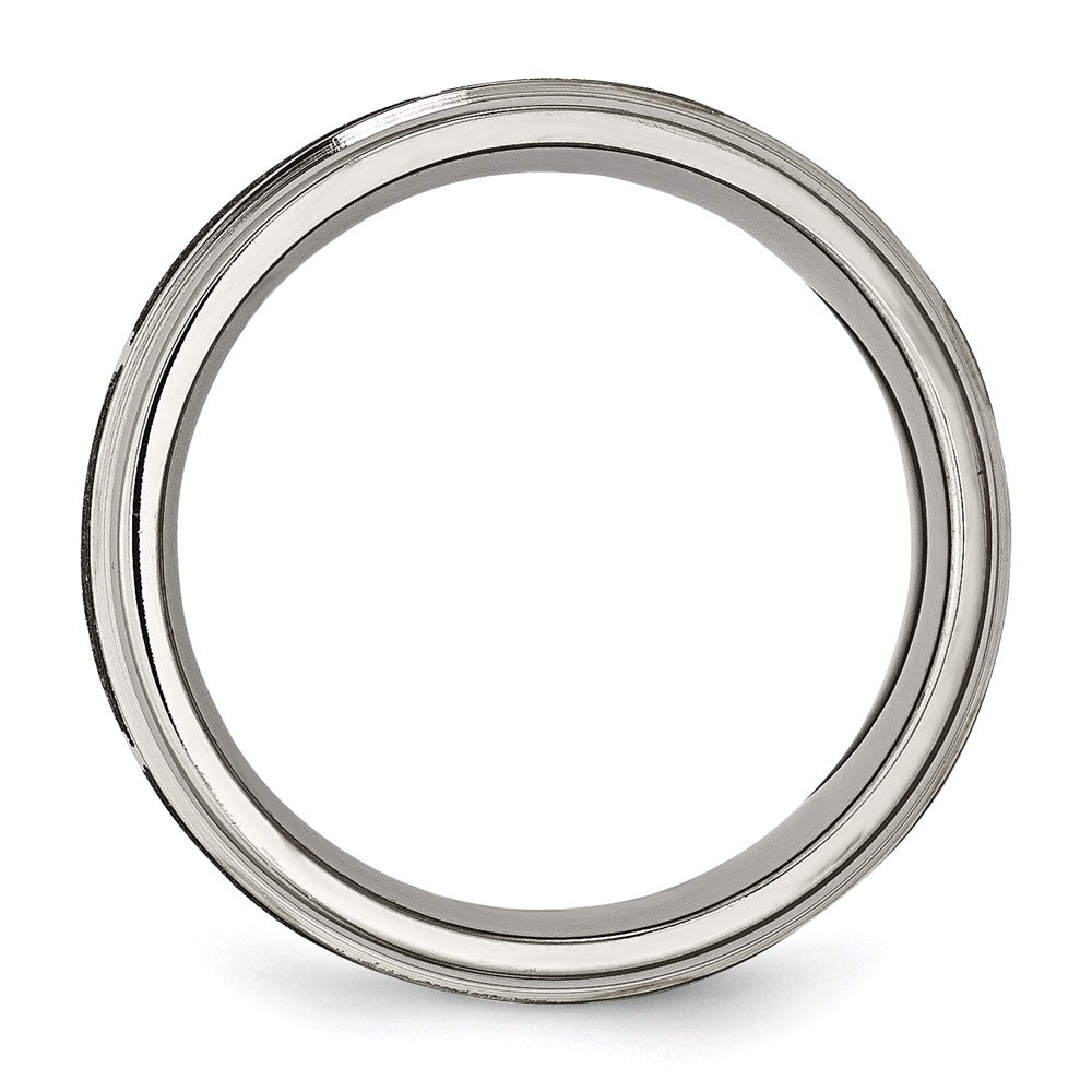 Titanium Brushed & Polished Flame Laser Design 8mm Ridged Edge Band
