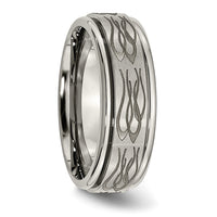Titanium Brushed & Polished Flame Laser Design 8mm Ridged Edge Band