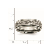 Titanium Brushed & Polished Flame Laser Design 8mm Ridged Edge Band