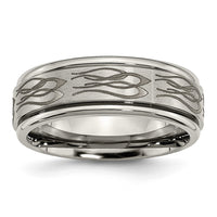 Titanium Brushed & Polished Flame Laser Design 8mm Ridged Edge Band