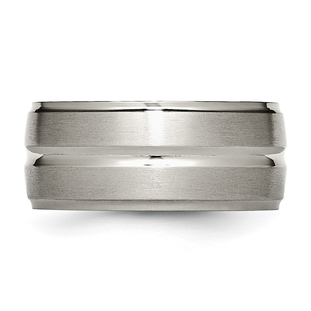 Titanium Brushed and Polished 10mm Grooved Ridged Edge Band
