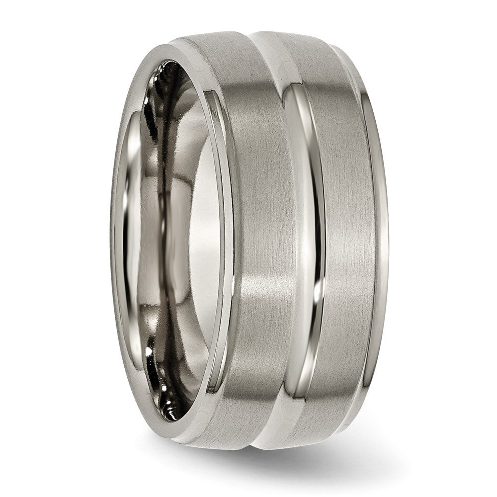 Titanium Brushed and Polished 10mm Grooved Ridged Edge Band