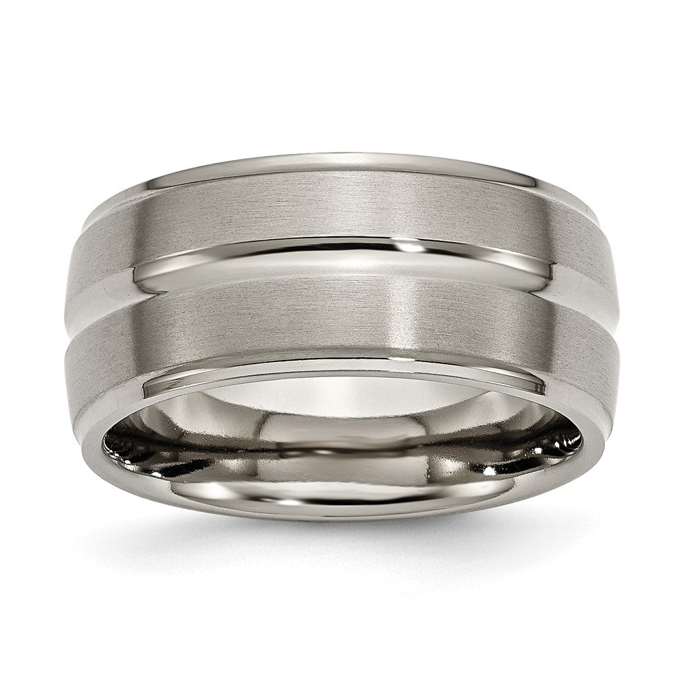 Titanium Brushed and Polished 10mm Grooved Ridged Edge Band