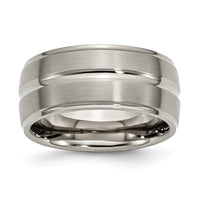 Titanium Brushed and Polished 10mm Grooved Ridged Edge Band