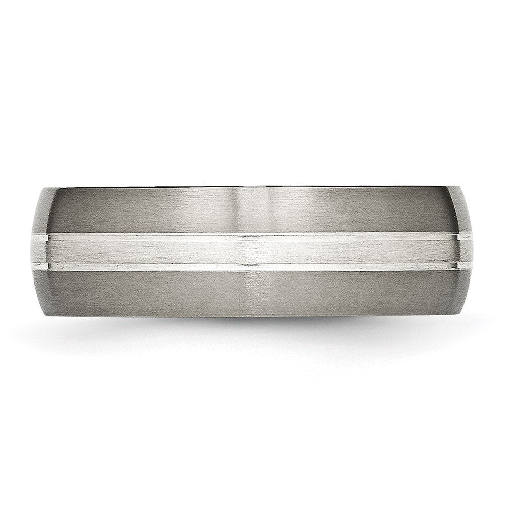 Titanium Brushed/Polished w/Sterling Silver Inlay 7mm Grooved Band