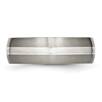 Titanium Brushed/Polished w/Sterling Silver Inlay 7mm Grooved Band