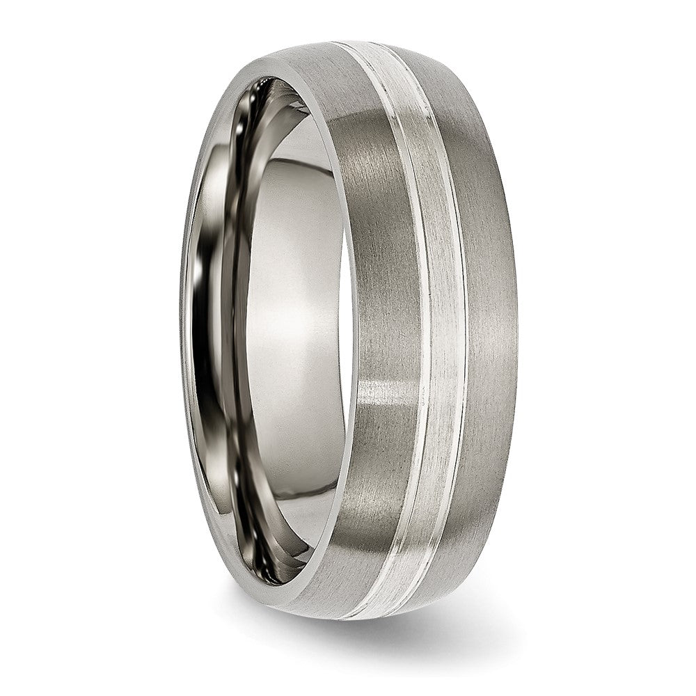 Titanium Brushed/Polished w/Sterling Silver Inlay 7mm Grooved Band