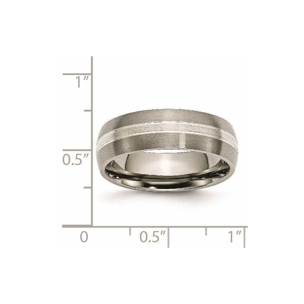 Titanium Brushed/Polished w/Sterling Silver Inlay 7mm Grooved Band