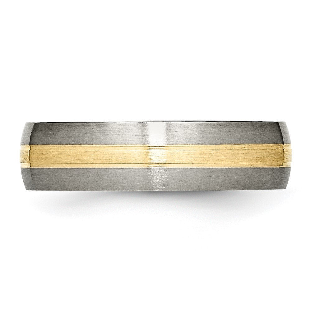 Titanium Brushed w/14k Yellow Inlay 6mm Grooved Band