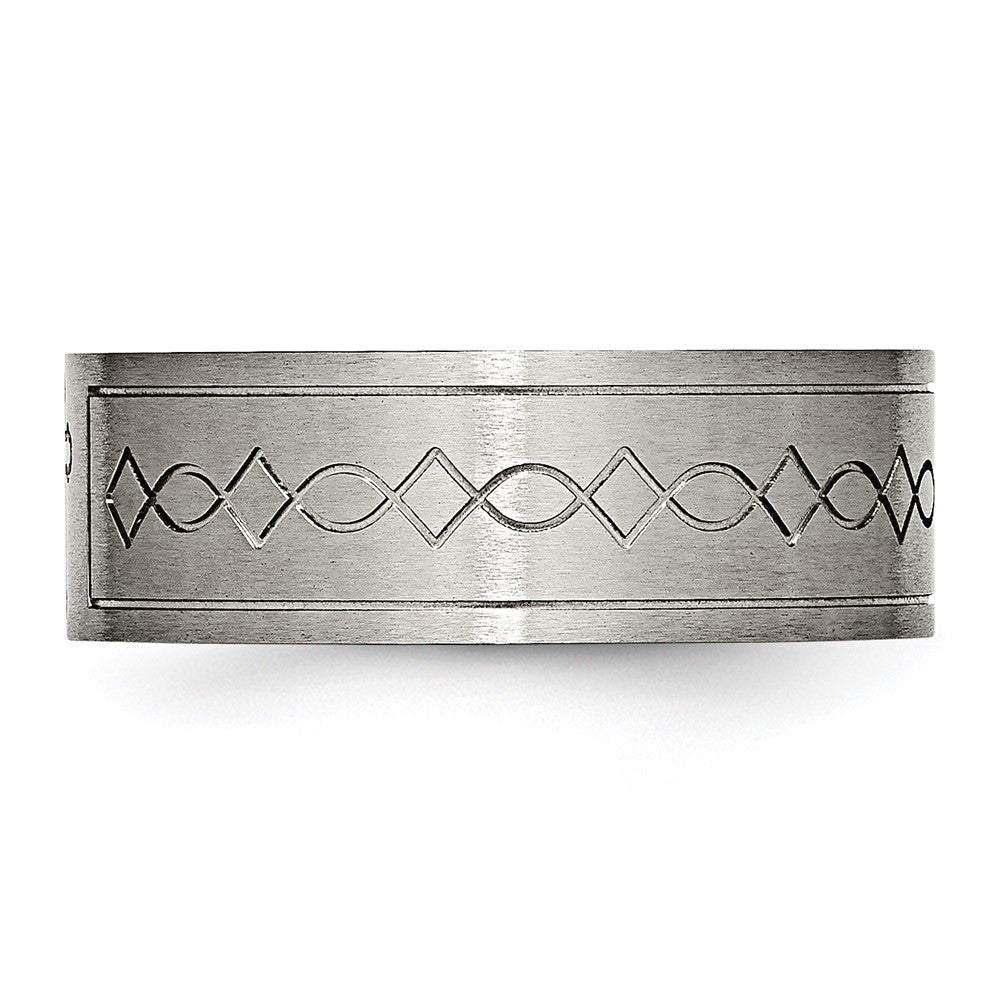 Titanium Brushed Cross Design 8mm Flat Band