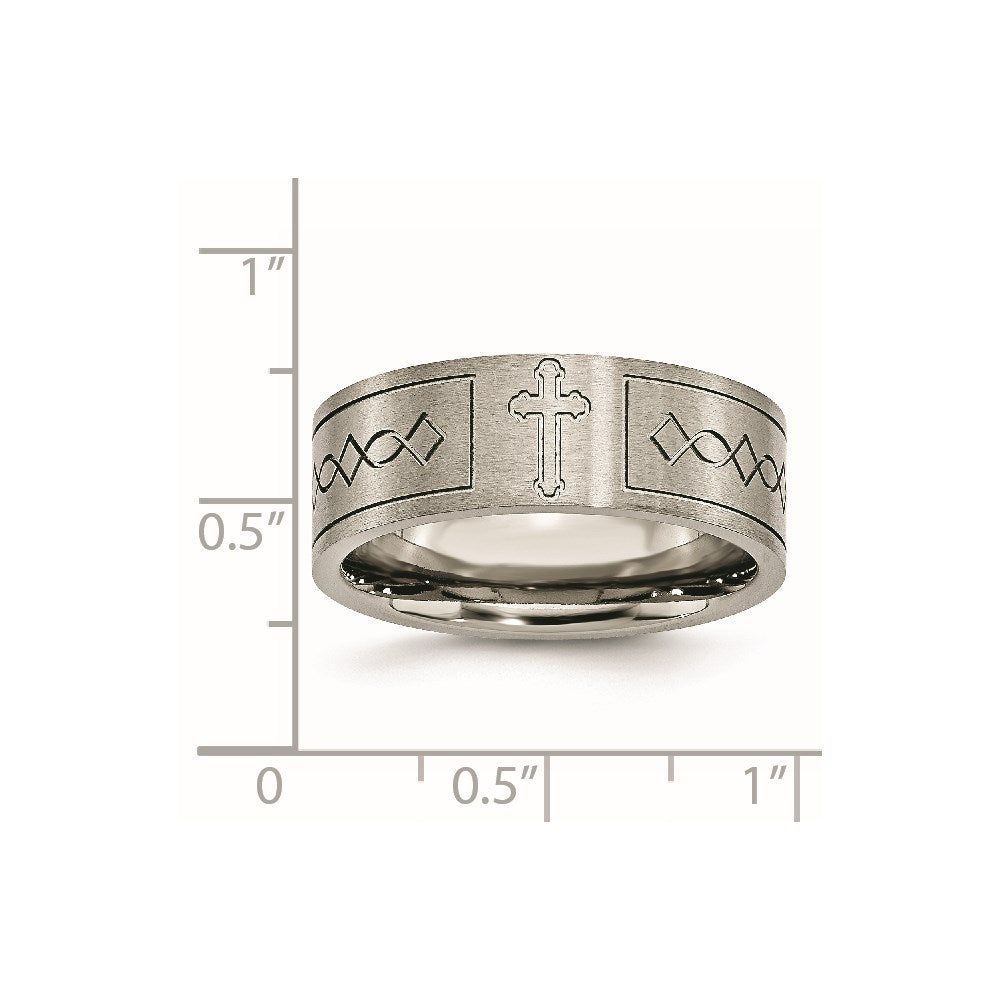 Titanium Brushed Cross Design 8mm Flat Band