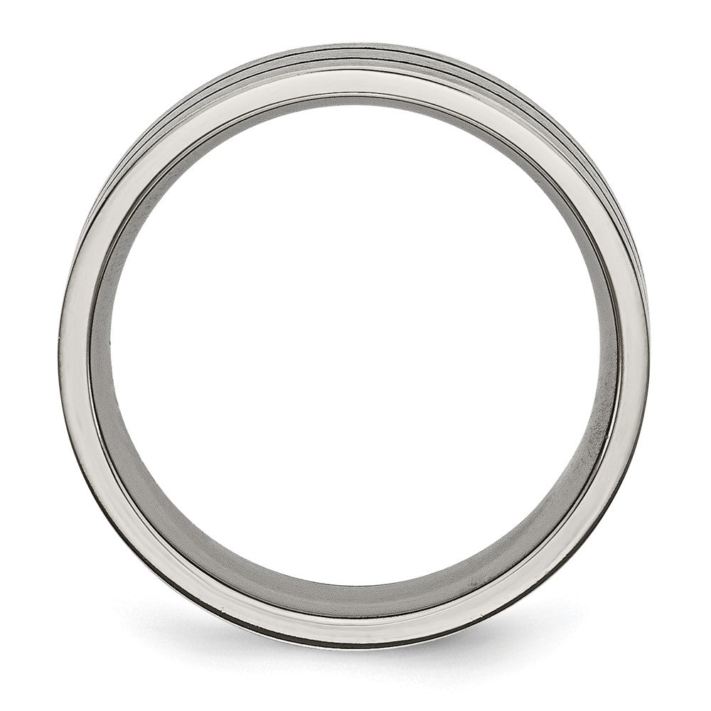 Titanium Brushed Black Enamel Grooved 7mm Flat Band
