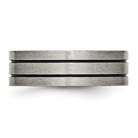 Titanium Brushed Black Enamel Grooved 7mm Flat Band