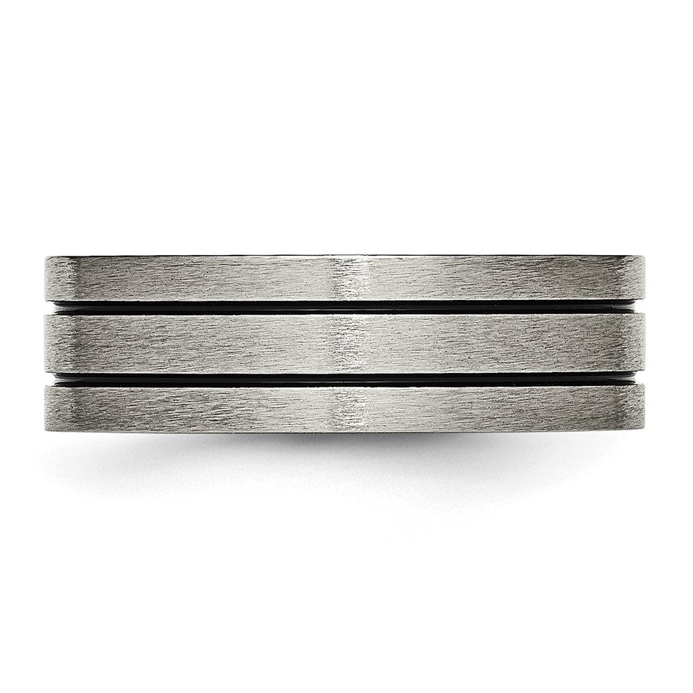 Titanium Brushed Black Enamel Grooved 7mm Flat Band