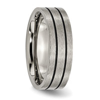 Titanium Brushed Black Enamel Grooved 7mm Flat Band