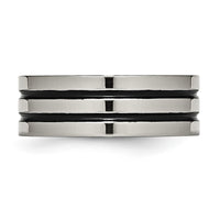 Titanium Polished Black Enamel Grooved 8mm Flat Band